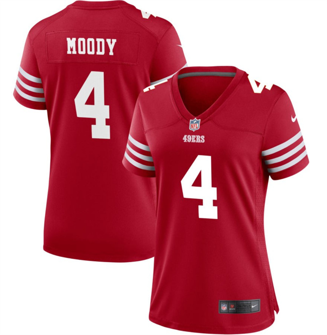 Women's San Francisco 49ers #4 Jake Moody Red Football Stitched Jersey(Run Small)